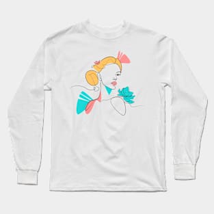 Women Lineart with Bun Hair Long Sleeve T-Shirt